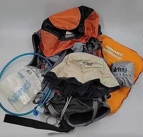 Y2K Backpacking Gear - OR Bucket Hat, Seat Pad, Gregory Advent Backpack Small