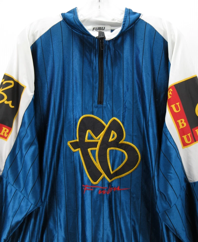VINTAGE FUBU Jacket Men XL Blue 1/4 Zip Hip Hop Streetwear Anorak Baggy 90s USA - Image 2 of 4