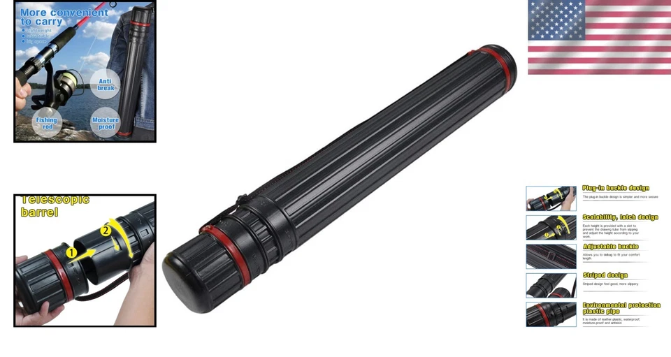 Tubo de desenho de plástico ajustável com alça - Grande transportador de vara de arte e pesca - Imagem 2 de 4