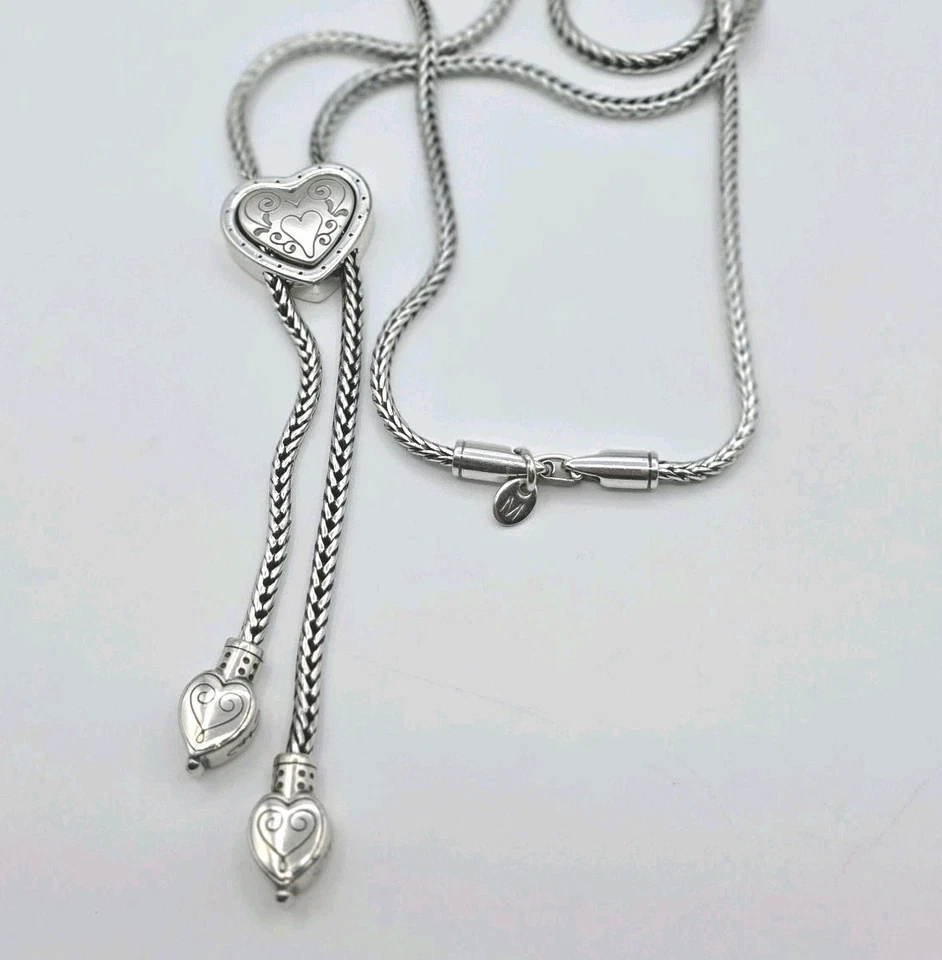 Brighton Eliza Heart Bolo Necklace Silver Slide Lariat Wheat Chain 38" Adj - Image 2 of 4