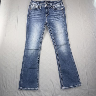 Miss Me Jeans Womens 29 Bootcut Blue Embroidered Rhinestone Stretch Denim