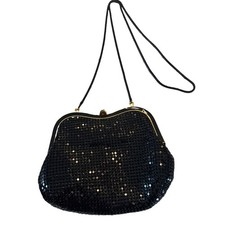 Vintage Dancin Metal Mesh Crossbody Evening Bag Chain Strap Small Purse Blk Gold