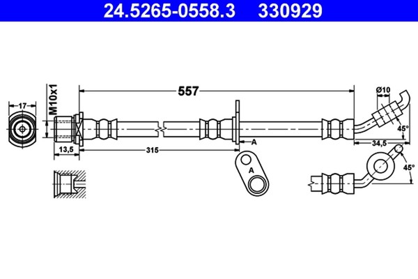 ATE Bremsschlauch 24.5265-0558.3 FüR RAV Toyota 2 ZCA25_ ZCA26_ ZCA25W ZCA26W-image