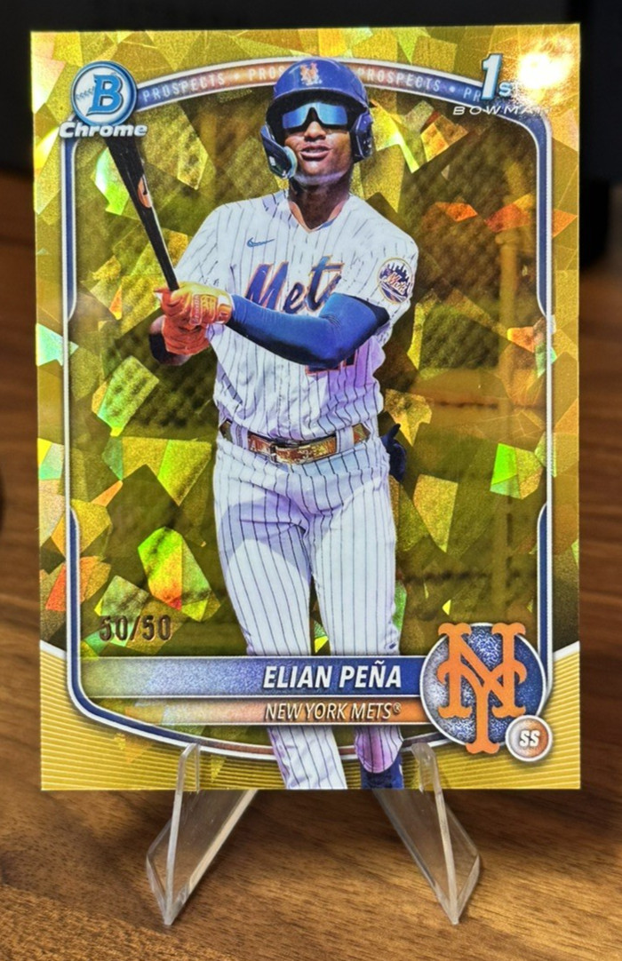2025 Bowman Chrome Sapphire Elian Pena Gold Refractor 1st Prospect #50/50 Mets