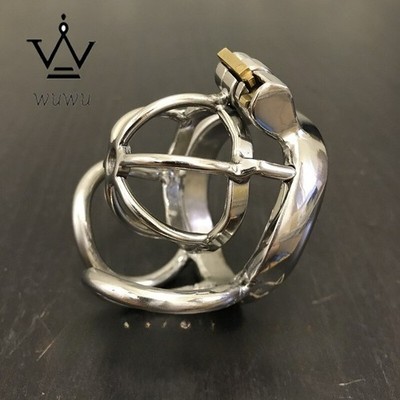 Stainless Steel Male Chastity Cage Device Men Metal Lock Belt Anti-Off Clamp