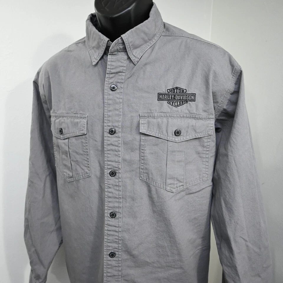 Harley Davidson Button Up Riding Shirt Gray Long Sleeve Mens Size Large - Image 2 of 4