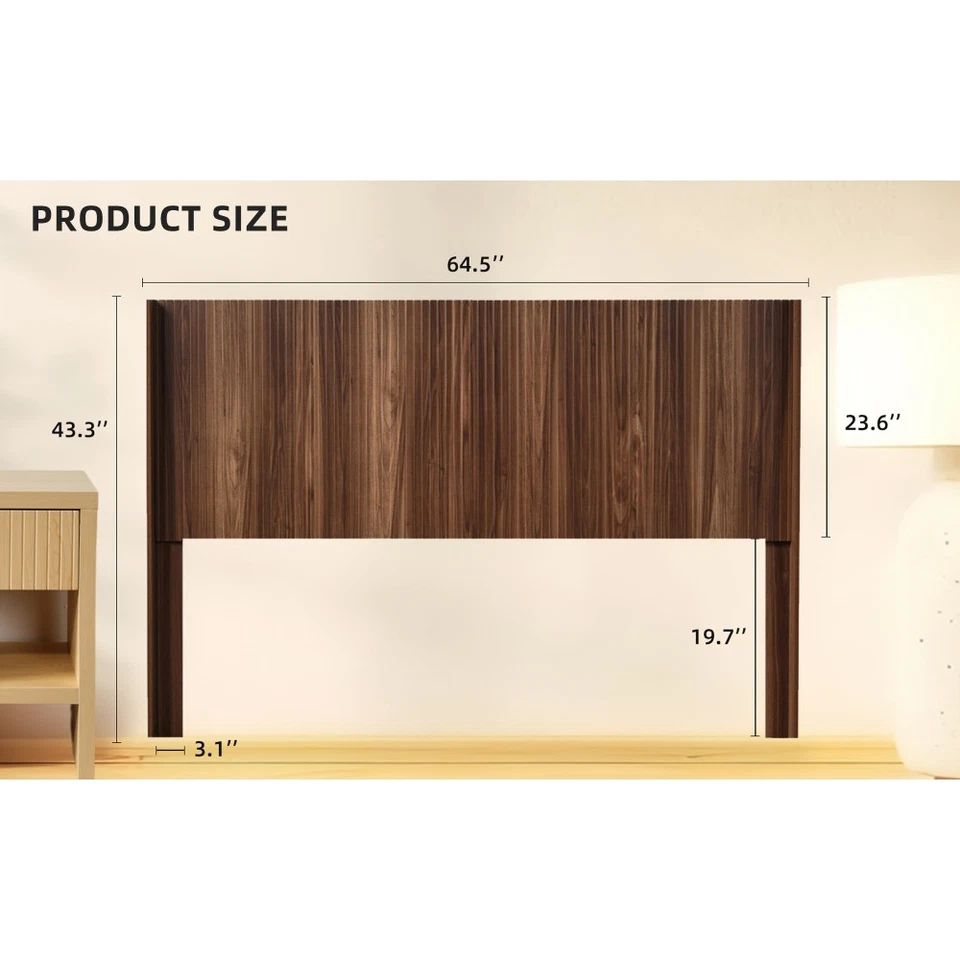 Wood Headboard Size Wall Mounted Fluted Panel Wide Wooden Headboard Only - Image 2 of 4