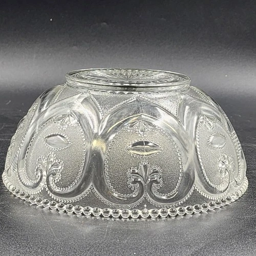 Serving Bowl by Dugan Glass Jeweled Heart Beaded Edge 8.5"x3.5" Clear Sandwich - Picture 6 of 8