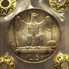 5 Lire -Ag- 1926 "Aquilino" D e R Bordi larghi - FDC Perizia A.Carmagnola