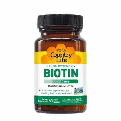 High Potency Biotin 60 Veg Caps 5 Mg by Country Life