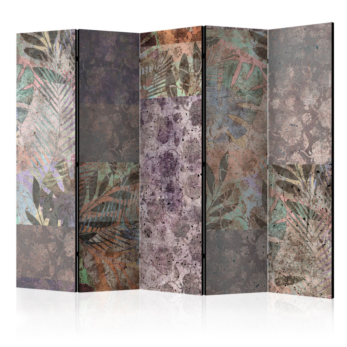Paravent 5 volets Concrete Garden 172x225 cm en toile intissée grise