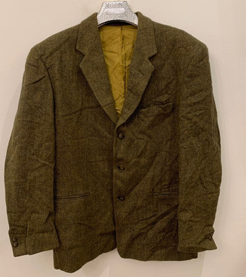 Vintage trussardi pure wool handwoven tweed herringbone green jacket blazer 42R