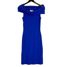 REISS Rafferty Off Shoulder Bodycon Midi Dress Blue - 6 US