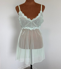 Victoria's Secret Mint Green Sheer Lace Tie Back Babydoll Sleep Dress Size L