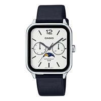 Casio MTP-M305L-7AV Mondphase Analog Herrenuhr Silber Zifferblatt Schwarz Leder