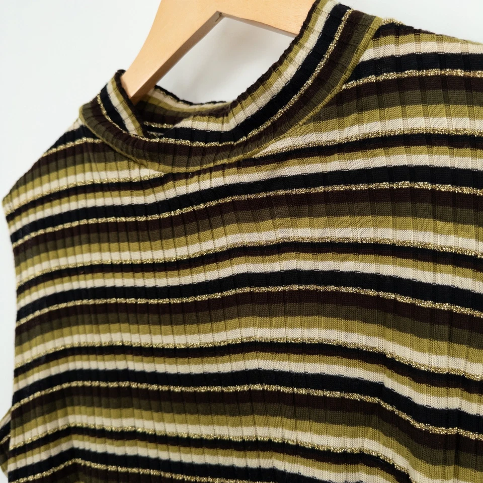 Vintage Y2K Grunge Mock Neck Knit Tank Top Size 1X Metallic Fall Retro Earthy - Image 3 of 4