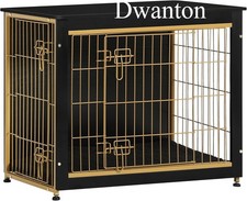 DWANTON Dog Crate Furniture with Cushion, Wooden Kennel Table with Double Doors