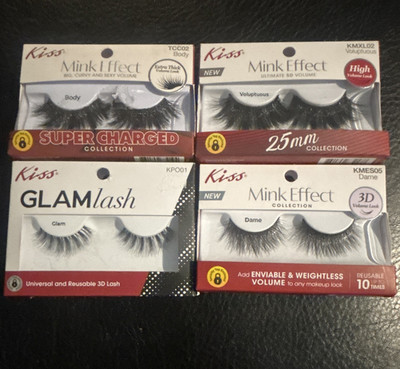 Kiss Mink Effect Strip Eyelashes Black Reusable Lot of 4 Assorted Styles