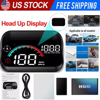 Car HUD GPS Head Up Display Digital Speedometer MPH KMH Compass Overspeed Alarm