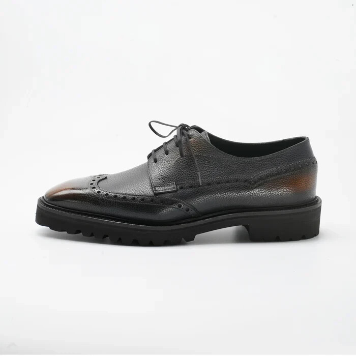 SAOLA Scarpa da derby elegante in pelle con punta ad ala marrone sfumata fatta a mano scarpa derby Brogue in pelle