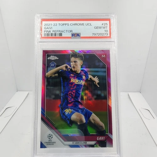 Gavi FC Barcelona Topps Chrome UCL 2021-22 Pink Rookie Refractor PSA 10 /175