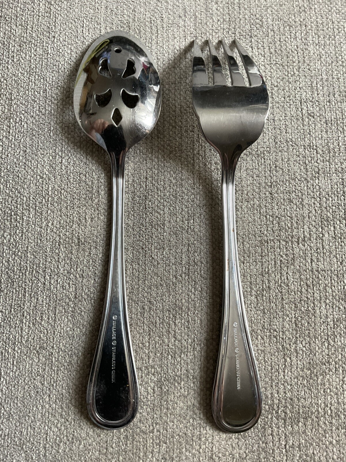 Wallace Slotted Serving Spoon & Fork Royal Thread 8.5” See Pics Replacement