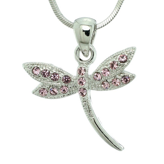 Swarovski Crystal Pink Wings Dragonfly Pendant Necklace with 18 Inch Chain