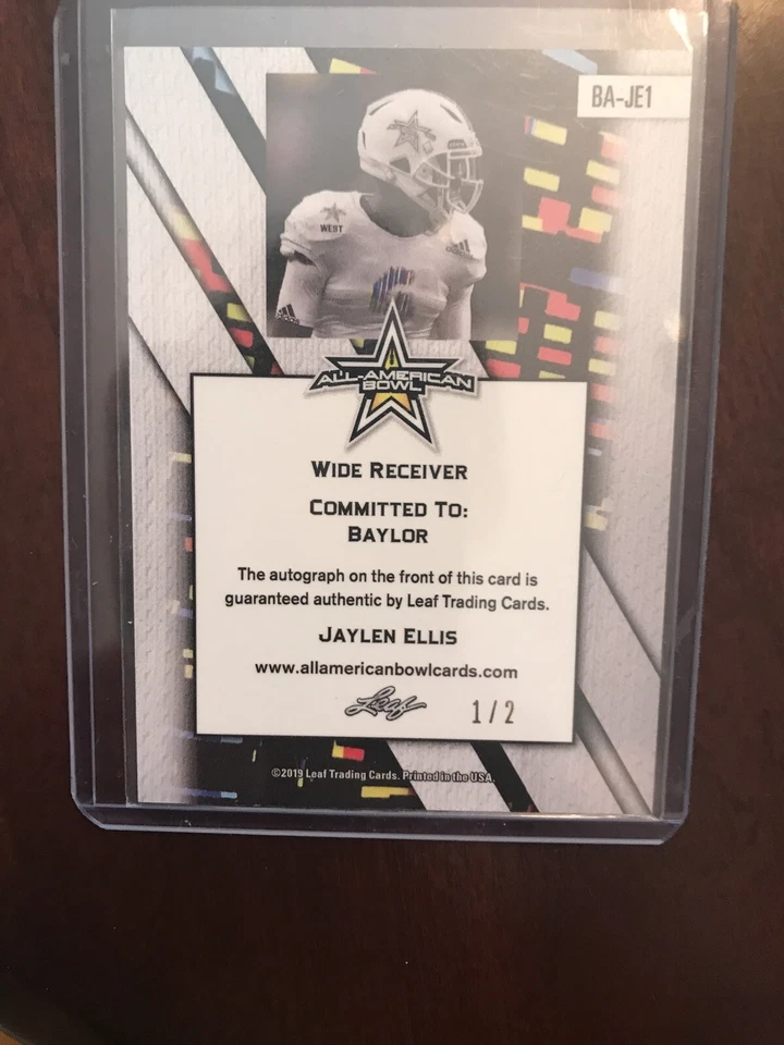 JAYLEN ELLIS 2019 LEAF METAL FOOTBALL GOLD FLAG AUTO CARD # 1/2 BAYLOR - Image 2 of 2