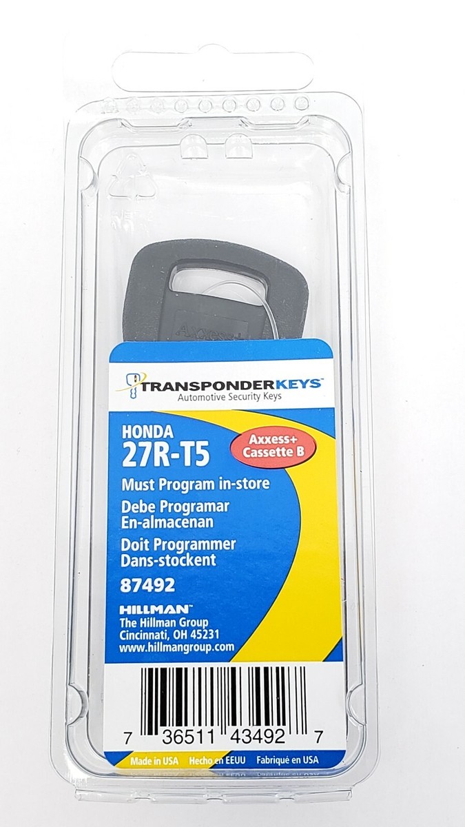 The Hillman Group 27R-T5 Honda Transponder Key 87492 New Uncut