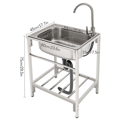 Freestanding Kitchen Sink + Faucet Commercial Sink Stainless Steel 24''x18''x30''