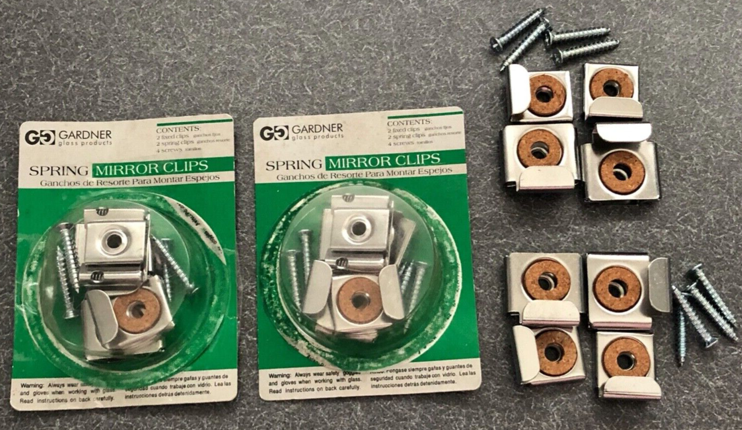 NIP 6 PC Gardner Glass 1/8 Inch Mirror Mounting Clips & Anchors 1/8