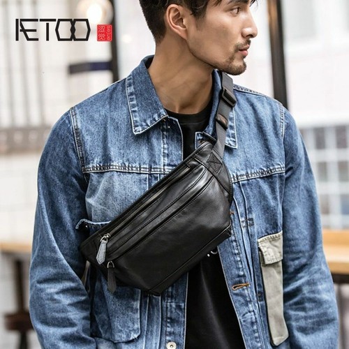 Mens Sling Chest Cross Body Messenger Shoulder Bag Leather Vintage Travel  Black | eBay