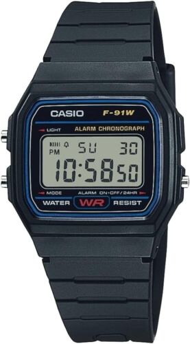 Original High Quality Casio Men's Black Watch F-91W-1Q Vintage Chronograph Watch - Afbeelding 1 van 3