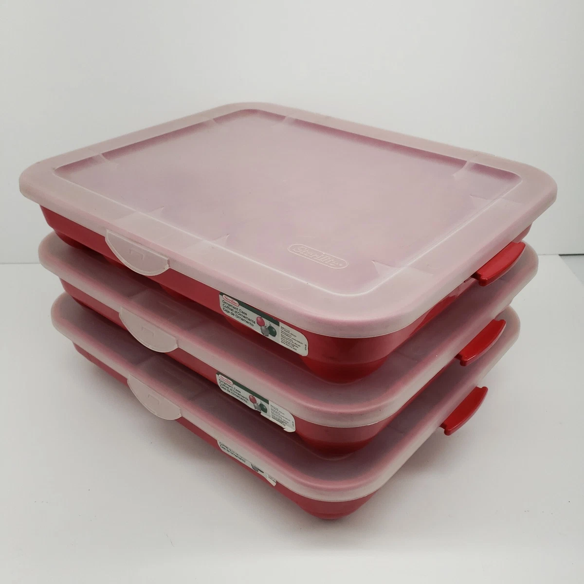 Sterilite Christmas 20-Ornament Storage Container Red Plastic Stackable LOT  x3