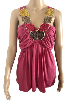Wet Seal Women's Top XL Flowy Sleeveless Halter style Blouse Multicolor Beaded