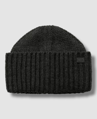 $50 Calvin Klein Men Gray Tall Cuffed Ribbed Beanie Hat Size OS