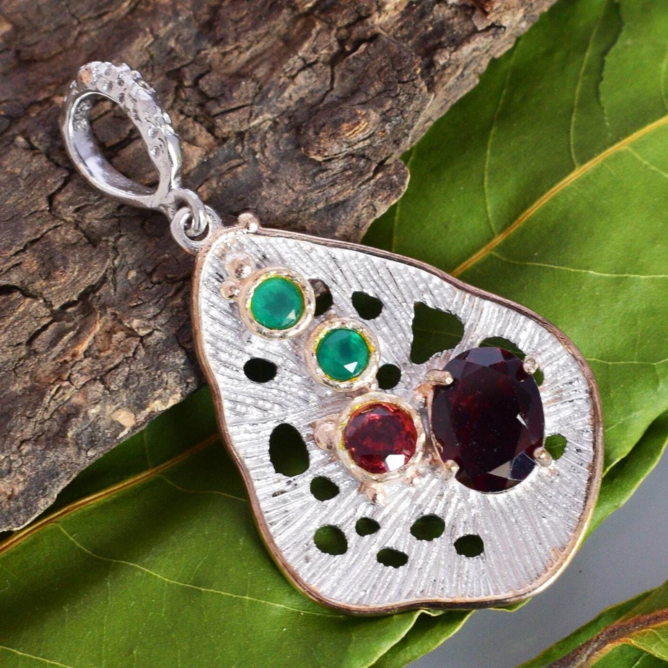 Ciondolo pietra preziosa argento sterling 925 sorella per onice verde gioiell... - Immagine 4 di 4