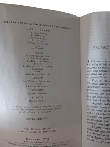 Rabindranaz tagore premio novel 1913 obra escojida 1963 sc book Aguilar - Imagen 9 de 9