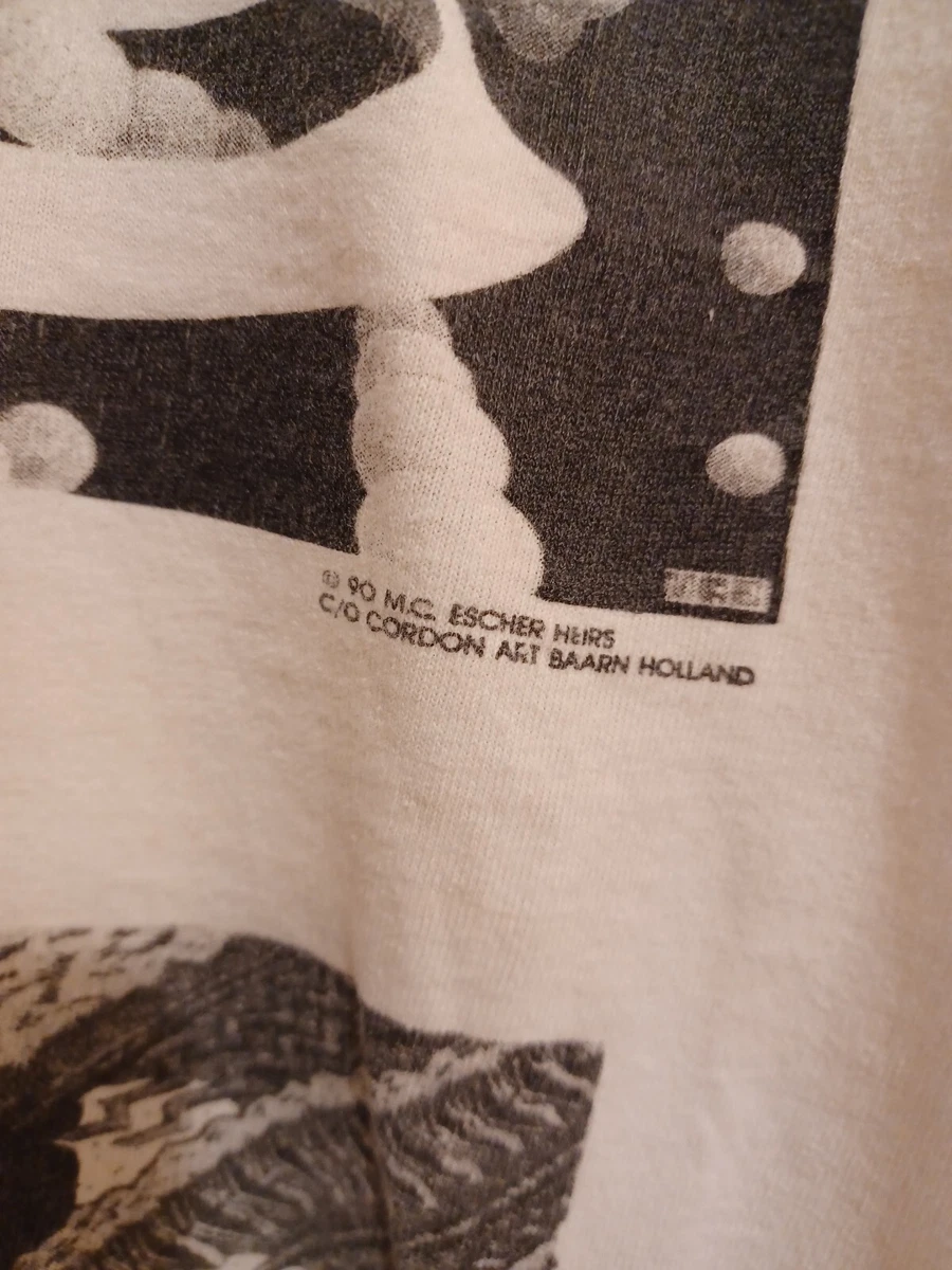 VTG 90s MC Escher Art T-Shirt XL 23.5x28 Andazia White Graphic Rare USA Made