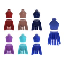 Kid Girls Vest And Skirts Gymnastic Crop Top With Skirt Ballroom Dress Latin