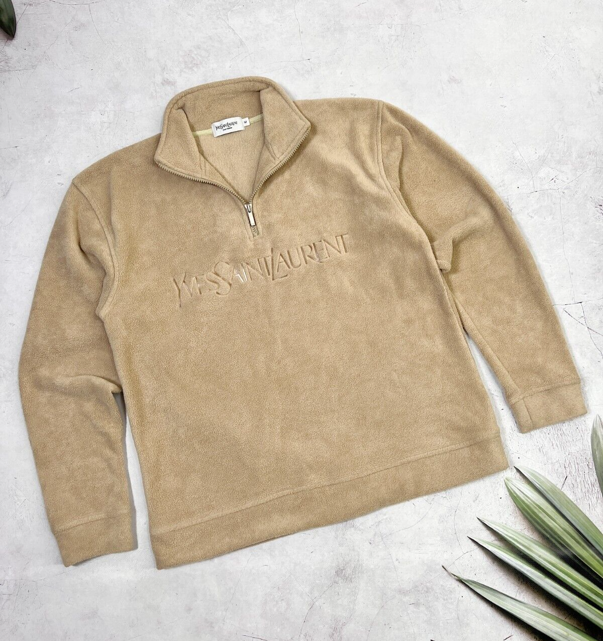 Giacca pullover vintage Yves Saint Laurent pile 1 4 zip beige taglia media