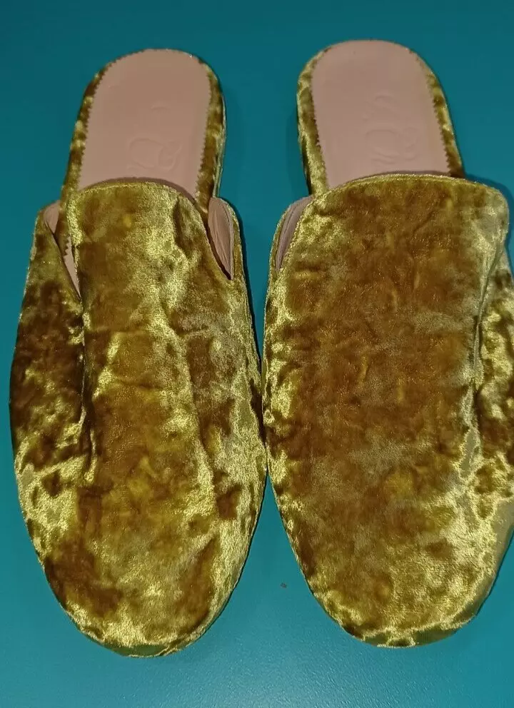 Yellow velvet mules store