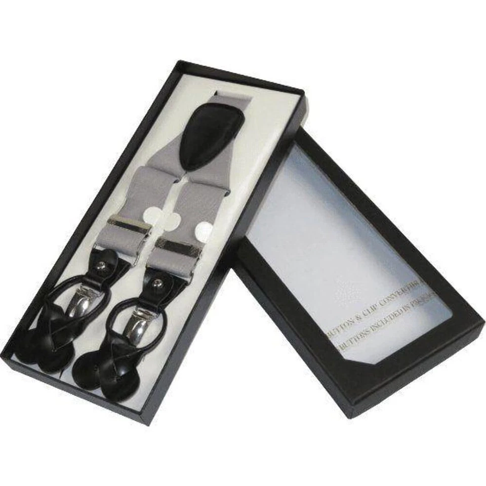 ELEGANTE Tirantes Clip y Botón Opción para Pantalones o Traje Pantalones Plateado Foto 2 de 4