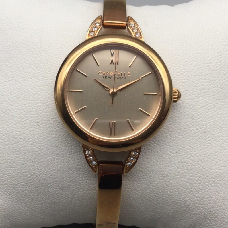 Caravelle New York Watch Women 28mm Rose Gold Tone Bling New Battery 8