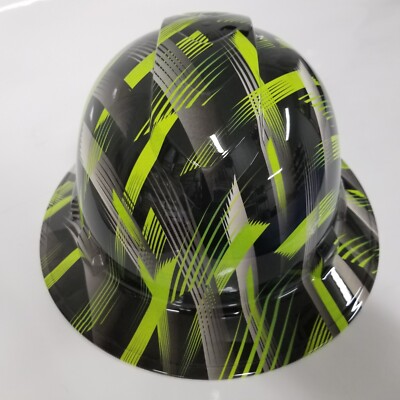 full brim hard hat custom hydro dipped IN LIME ABSTRACT URBAN