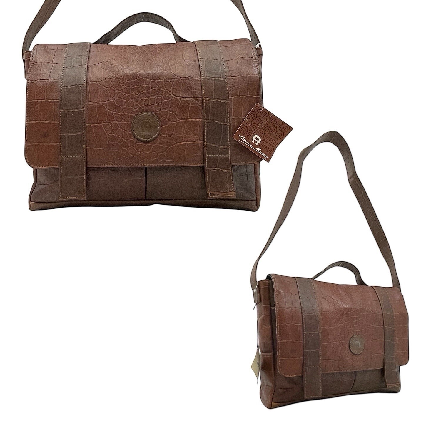 Vintage 70s 80s ETIENNE AIGNER Leather Messenger Bag Laptop Handbag Embossed NWT
