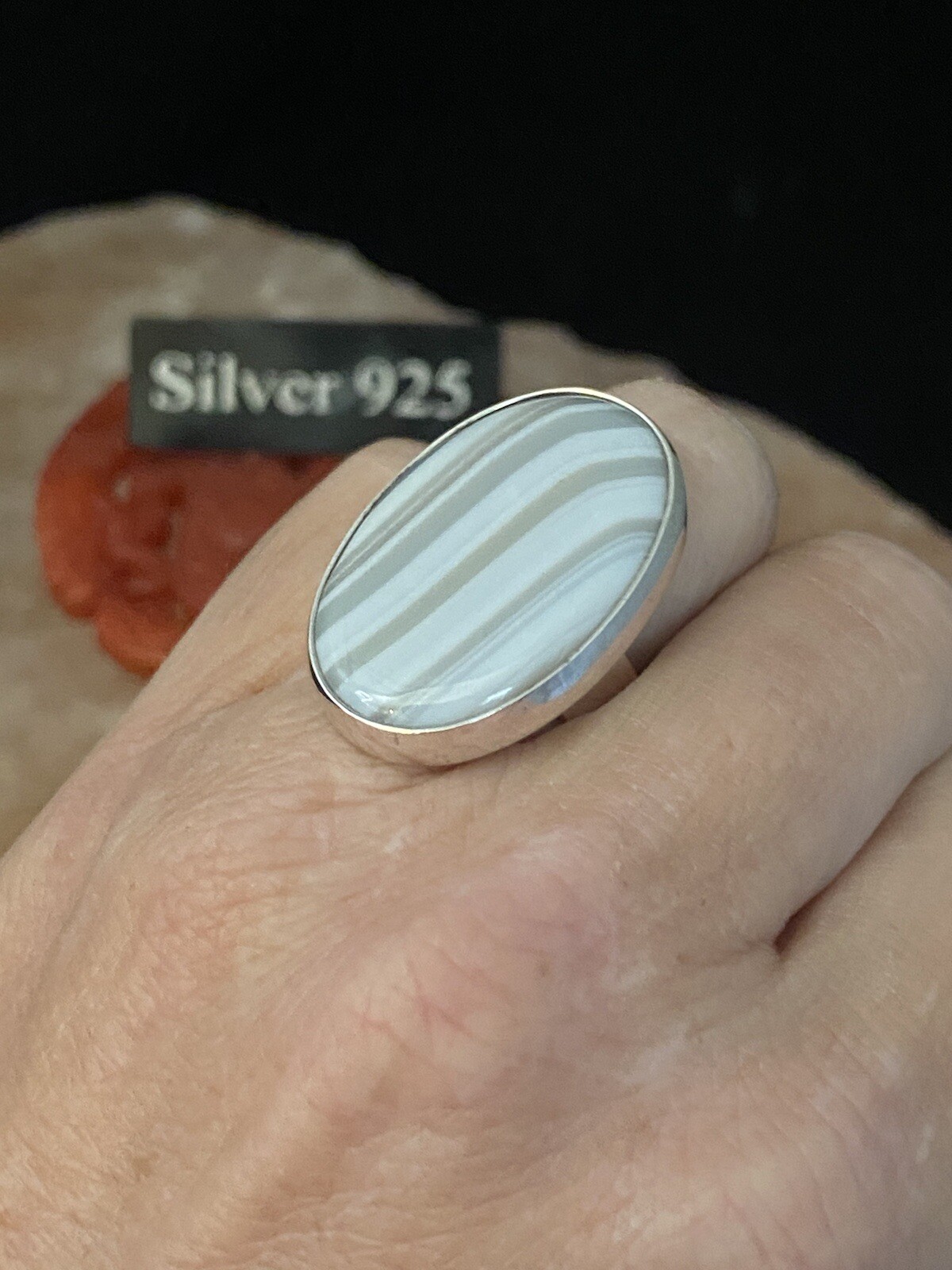Solid Silver And Agate Large Statment Ring - image 8