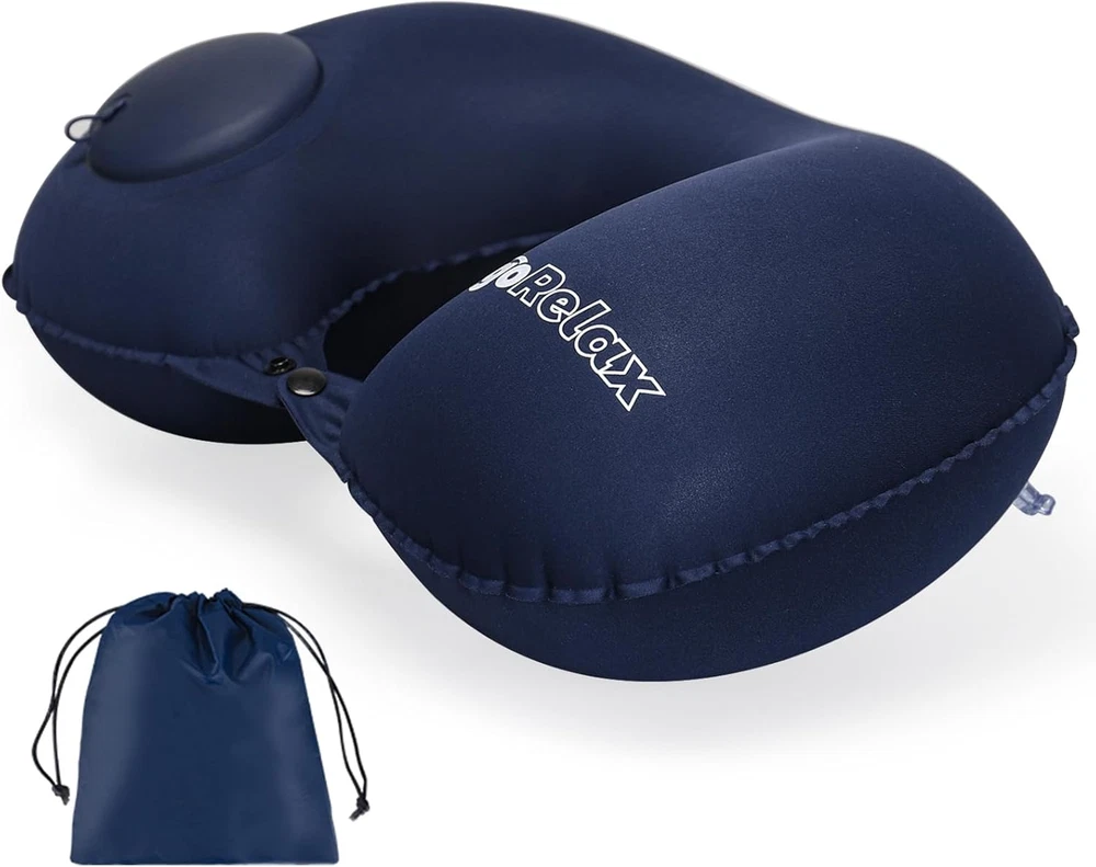 Inflatable U-Shaped Neck Pillow for Travel Planes Cars Portable Blow Up Support