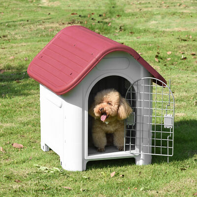 PawHut Hundehütte Outdoor Hundehaus mit Dachluke für kleine Hunde Metall PP