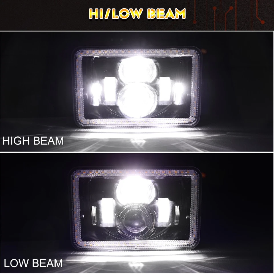 4PCS 4x6" inch LED Headlights High Low Turn signal H4 Fit Ford LTL9000 Truck LTD Foto 2 de 4